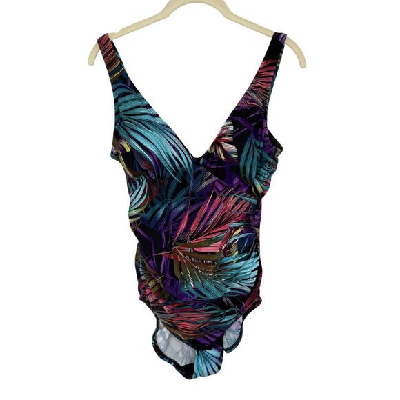 Miradonna by Miraclesuit Tropical Print V-Neck One-Piece Swimsuit, 12 - Picture 1 of 11